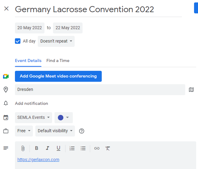 Google Calendar event