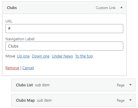 Clubs Menu