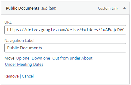 External menu link